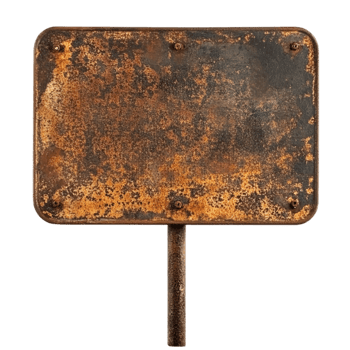 Aged metal sign with rust texture for graphic design use isolated on transparent background png