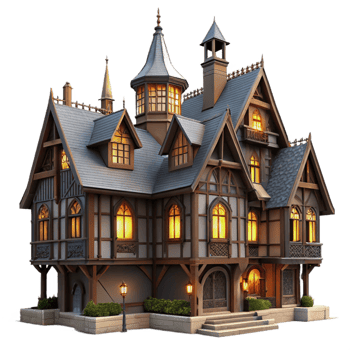 dramatic traditional Tudor Style Mansion Ornate Half high quality png