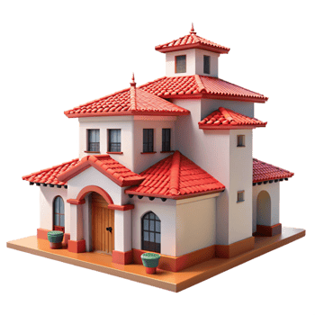 serene contemporary Spanish Colonial Hacienda White Stucco genuine png