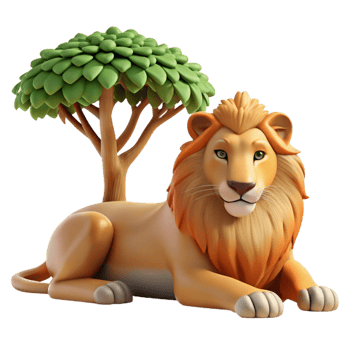 extraordinary minimalist vibrant creative A Regal Lion Resting in the Shade of a high quality detailed png
