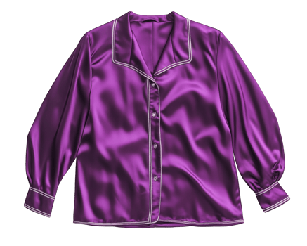 Luxurious deep purple satin pajama set with delicate details, perfect for cozy night in or stylish sleepover. Embrace comfort and elegance with this chic design png