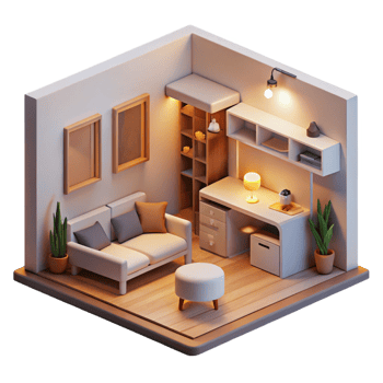 serene creative Microscale Apartment Compact Living detailed png