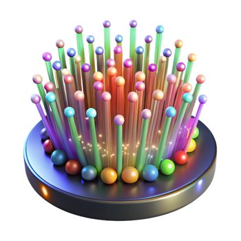 wonderful traditional A network of fiber optic cables, pulsing with data, illuminated by multicolored lights, rendered in an abstract style 4K png