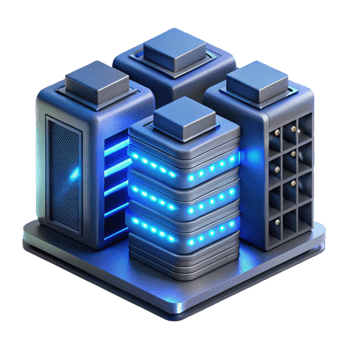 extraordinary artistic A server room filled with blinking lights and humming servers, illuminated by a cool blue light, rendered in a realistic style professional png