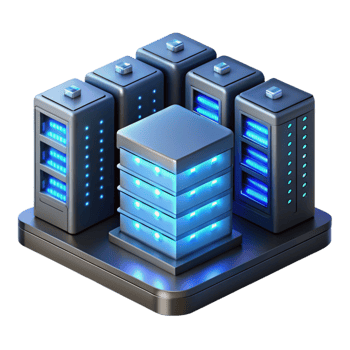 stunning abstract A server room filled with blinking lights and humming servers, illuminated by a cool blue light, rendered in a realistic style authentic png