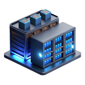 magnificent abstract A server room filled with blinking lights and humming servers, illuminated by a cool blue light, rendered in a realistic style high quality png