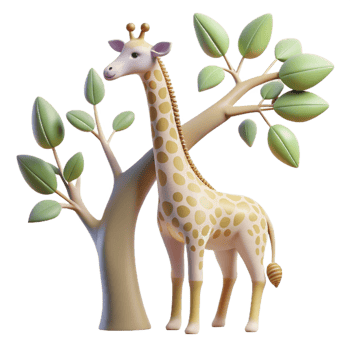 wonderful contemporary A graceful giraffe reaching for the highest leaves on a tree, with a dreamy, pastel color palette. Art style art nouveau professional png
