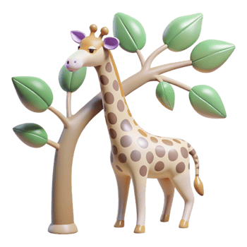 extraordinary minimalist A graceful giraffe reaching for the highest leaves on a tree, with a dreamy, pastel color palette. Art style art nouveau original png