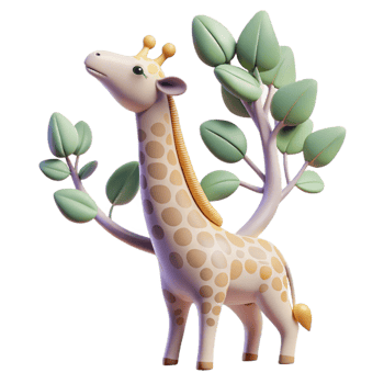 beautiful vintage A graceful giraffe reaching for the highest leaves on a tree, with a dreamy, pastel color palette. Art style art nouveau premium png