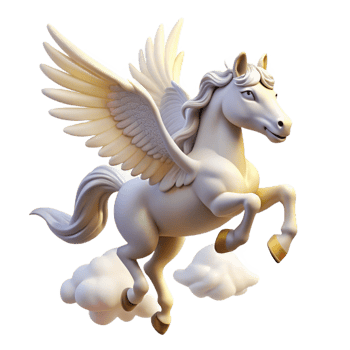 elegant vintage A graceful pegasus soaring through a cloudy sky, its white wings catching the sunlight. Romantic style high resolution png