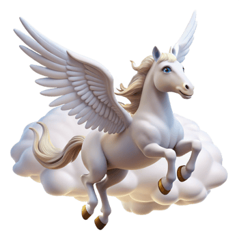 impressive modern A graceful pegasus soaring through a cloudy sky, its white wings catching the sunlight. Romantic style high resolution png