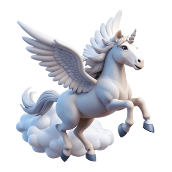 extraordinary abstract A graceful pegasus soaring through a cloudy sky, its white wings catching the sunlight. Romantic style premium png