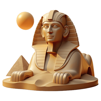 magnificent classic A stoic sphinx, its enigmatic gaze fixed on the horizon, illuminated by the warm desert sun. Art Deco style high quality png