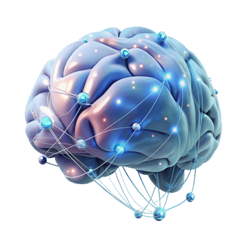 magnificent contemporary A surreal, dreamlike painting of a human brain connected to a vast network of glowing data streams, lit by an ethereal glow, in a digital art style high resolution png