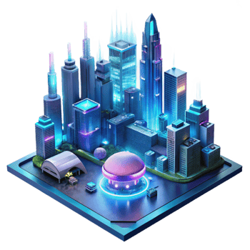 beautiful rustic Futuristic cityscape, flying vehicles and glowing skyscrapers, neon lights reflecting on a rain-slicked surface, cyberpunk style genuine png