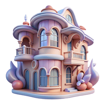 magnificent traditional Art Nouveau townhouse, flowing lines and floral motifs, pastel color palette, art deco style exclusive png