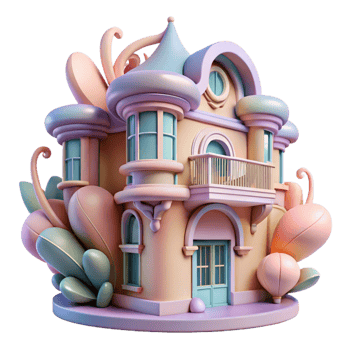 beautiful rustic Art Nouveau townhouse, flowing lines and floral motifs, pastel color palette, art deco style premium png