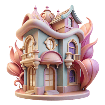 wonderful traditional Art Nouveau townhouse, flowing lines and floral motifs, pastel color palette, art deco style authentic png