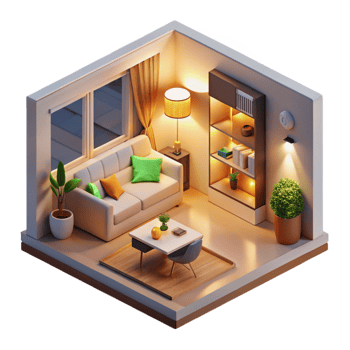 magnificent modern Microscale apartment, cleverly designed living space in a compact volume, warm and inviting lighting, minimalist style original png
