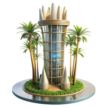 vibrant abstract Bamboo skyscraper, innovative sustainable design, tropical setting, futuristic style high resolution png