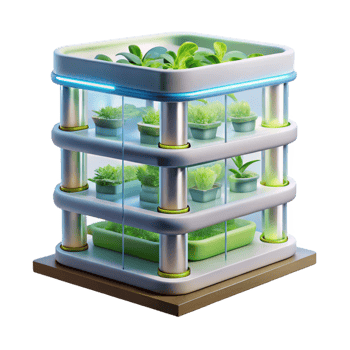 stunning creative Vertical farm, stacked layers of hydroponic crops, artificial lighting, sustainable architecture style authentic png
