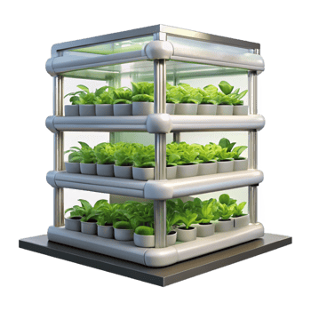 beautiful abstract Vertical farm, stacked layers of hydroponic crops, artificial lighting, sustainable architecture style high resolution png