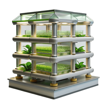vibrant traditional Vertical farm, stacked layers of hydroponic crops, artificial lighting, sustainable architecture style genuine png