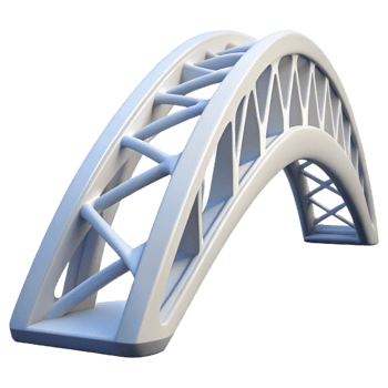 dramatic abstract Parametric bridge, complex curved form, sleek white finish, minimalist style, against a clear blue sky high quality png