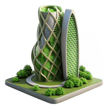 stunning traditional Biomorphic skyscraper, inspired by natural forms, green walls and integrated vegetation, sustainable architecture style genuine png