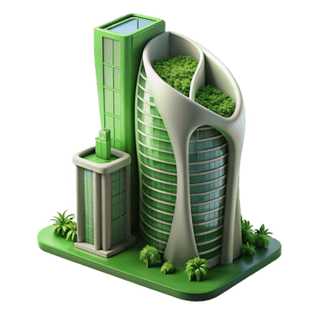 magnificent classic Biomorphic skyscraper, inspired by natural forms, green walls and integrated vegetation, sustainable architecture style professional png