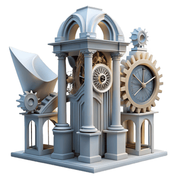 impressive classic Deconstructed clock tower, fragmented elements and exposed gears, surreal style, dramatic lighting exclusive png