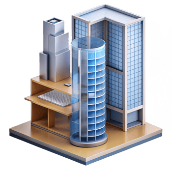 dramatic abstract Section drawing of a skyscraper, revealing interior spaces and structural elements, architectural illustration style genuine png