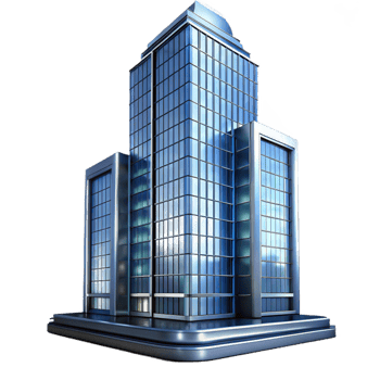 impressive classic Modernist glass and steel skyscraper, clean lines, reflective surfaces, urban setting at night, architectural photography style original png