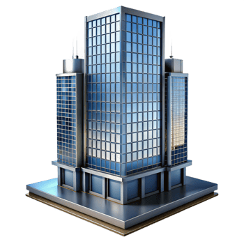 wonderful vintage Modernist glass and steel skyscraper, clean lines, reflective surfaces, urban setting at night, architectural photography style original png