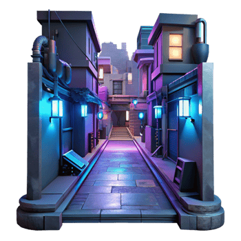 vibrant traditional Cyberpunk alleyway, neon signs, holographic projections, gritty textures, dark and moody lighting high quality png