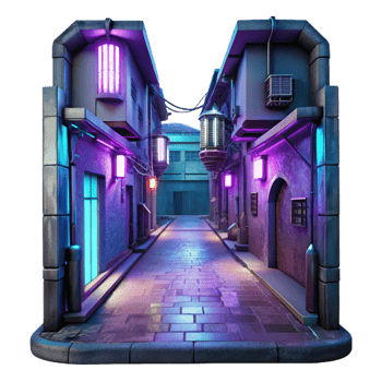 dramatic classic Cyberpunk alleyway, neon signs, holographic projections, gritty textures, dark and moody lighting 4K png