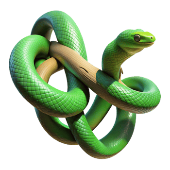 dramatic traditional A slithering green snake coiled around a tree branch, illuminated by dappled jungle sunlight, in a realistic, textured style exclusive png