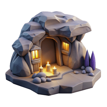 elegant artistic Subterranean dwelling, carved into rock, soft ambient lighting, mystical atmosphere high quality png