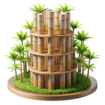 beautiful contemporary Bamboo skyscraper, sustainable design, natural light, eco-friendly architecture, realistic rendering high resolution png