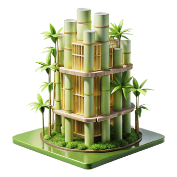 impressive rustic Bamboo skyscraper, sustainable design, natural light, eco-friendly architecture, realistic rendering premium png