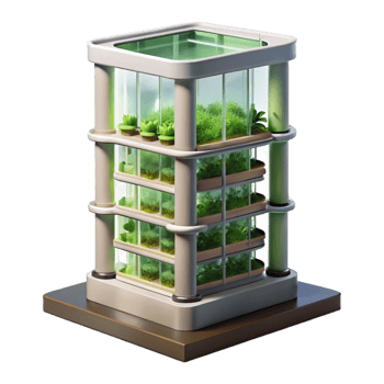 stunning minimalist Vertical farm skyscraper, hydroponic systems, integrated lighting, sustainable agriculture, photorealistic style professional png