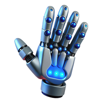 serene classic A hyperrealistic robotic hand intricately crafting a microchip, illuminated by cool blue LED light, in a chiaroscuro style premium png