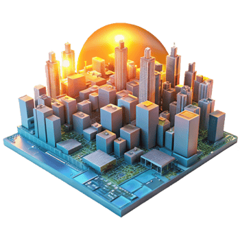extraordinary traditional A futuristic cityscape composed entirely of interconnected circuit boards, bathed in the warm glow of a digital sunrise, rendered in a photorealistic style original png