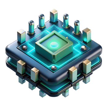 serene minimalist A close-up of a futuristic circuit board with intricate details and glowing components, illuminated by a cool, blue-green light, in a technical illustration style exclusive png