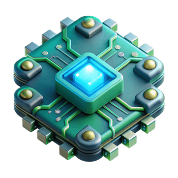 vibrant abstract A close-up of a futuristic circuit board with intricate details and glowing components, illuminated by a cool, blue-green light, in a technical illustration style 4K png
