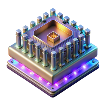 beautiful abstract A highly detailed rendering of a quantum computer, illuminated by a complex pattern of shifting, colored lights, in a scientific visualization style detailed png