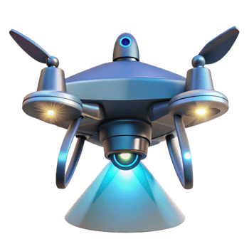 elegant rustic A futuristic drone hovering in mid-air, illuminated by a spotlight from below, in a photorealistic style genuine png