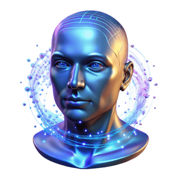 beautiful minimalist A holographic projection of a human face composed of swirling particles of light, illuminated by a cool, blue light, in a digital art style authentic png