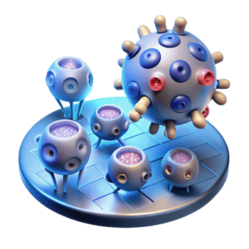 wonderful traditional A group of nanobots repairing damaged tissue, illuminated by microscopic lights, in a medical visualization style premium png