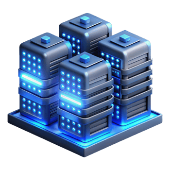 beautiful traditional A server room with rows of blinking servers, illuminated by cool, blue LED lights, in a data center, technical style high resolution png